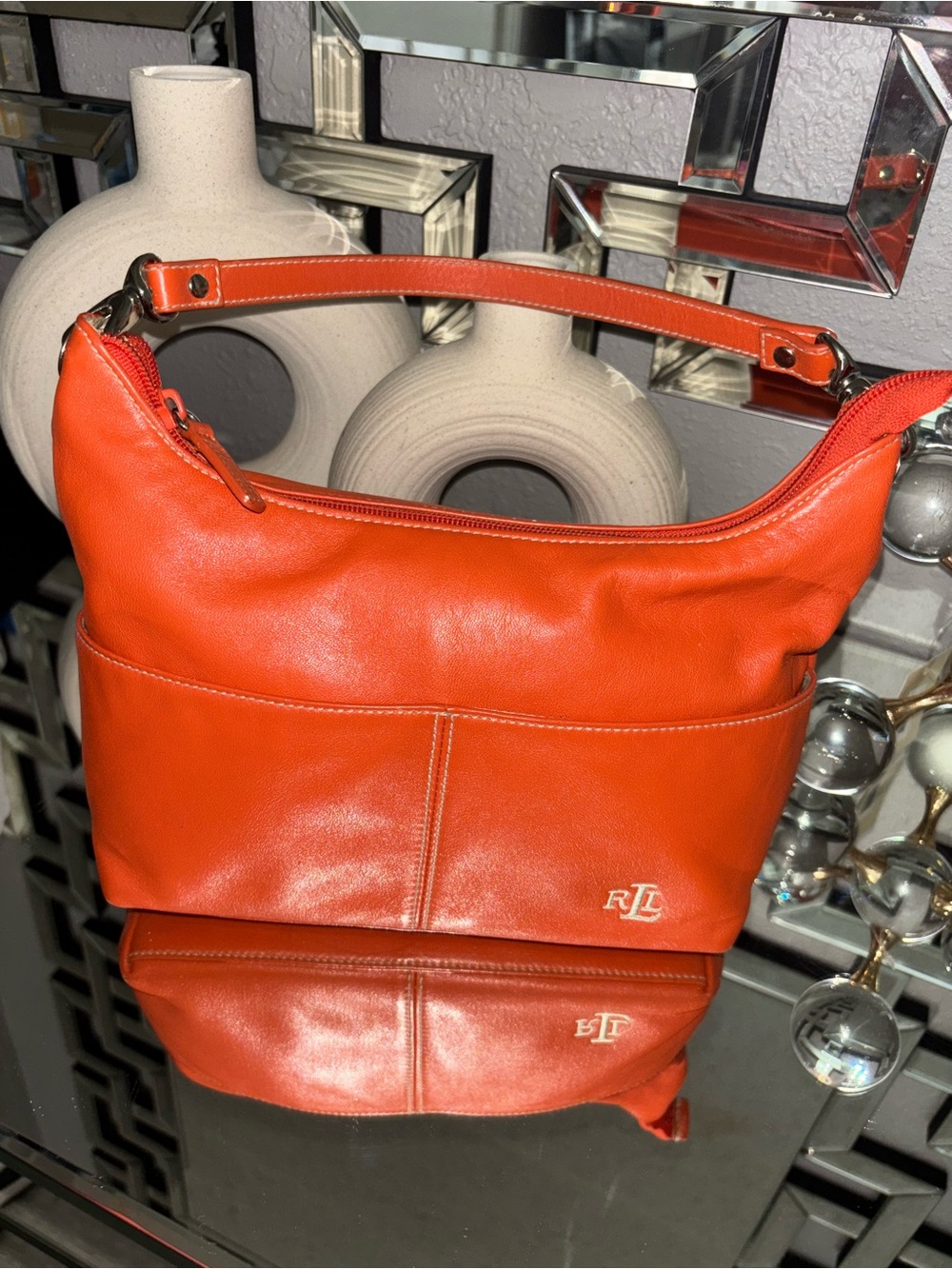 Ralph Lauren Orange Leather Shoulder Hobo